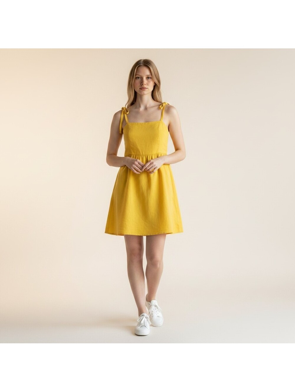 New Old Navy Dress Women L Tall Yellow Sheath Short Linen Sleeveless Casual